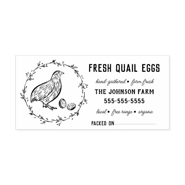  Quail Family Farm Name Egg Carton Rubber Stamp (Imprint)