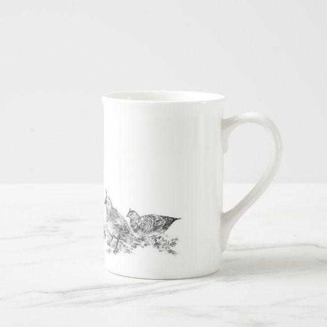 Quail Family Outting Bone China Mug (Right)