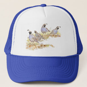 Quail Family Watercolor Bird Art Trucker Hat