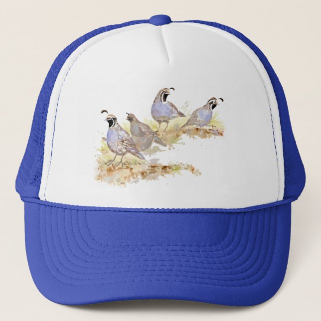 Quail Family Watercolor Bird Art  Trucker Hat (Front)