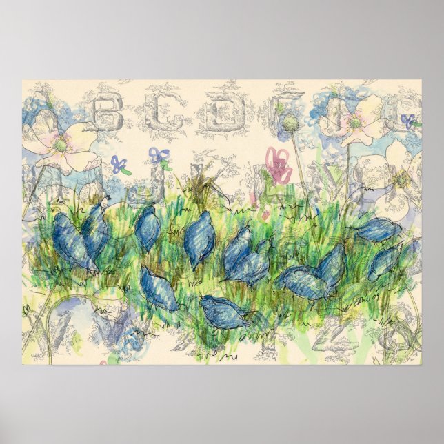 Quail Foraging Alphabet Collage Poster (Front)