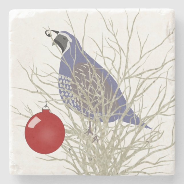 Quail Holiday Stone Coaster (Front)
