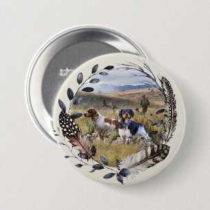 Quail Hunting with a Brittany Spaniels, Art  7.5 Cm Round Badge