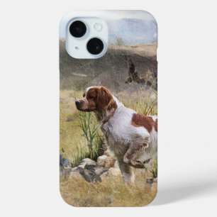 Quail Hunting with a Brittany Spaniels, Art  iPhone 15 Case