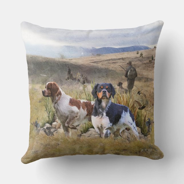 Quail Hunting with a Brittany Spaniels, Art  Cushion (Back)