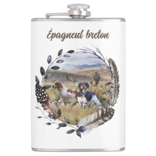 Quail Hunting with a Brittany Spaniels, Art  Hip Flask