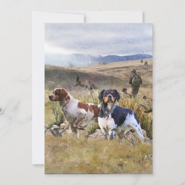 Quail Hunting with a Brittany Spaniels, Art  Invitation (Front)