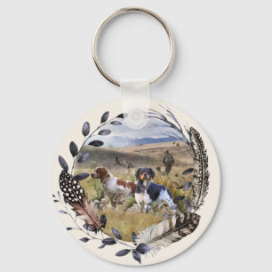 Quail Hunting with a Brittany Spaniels, Art Key Ring