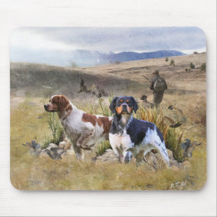 Quail Hunting with a Brittany Spaniels, Art  Mouse Mat