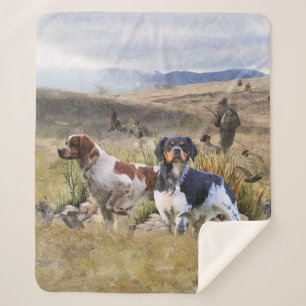 Quail Hunting with a Brittany Spaniels, Art  Sherpa Blanket