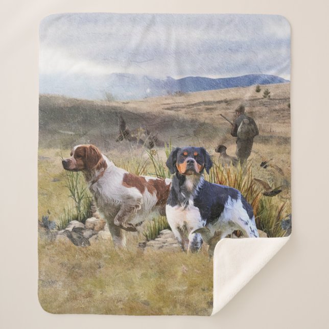 Quail Hunting with a Brittany Spaniels, Art  Sherpa Blanket (Front)