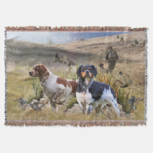 Quail Hunting with a Brittany Spaniels, Art  Throw Blanket