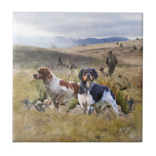 Quail Hunting with a Brittany Spaniels, Art  Tile