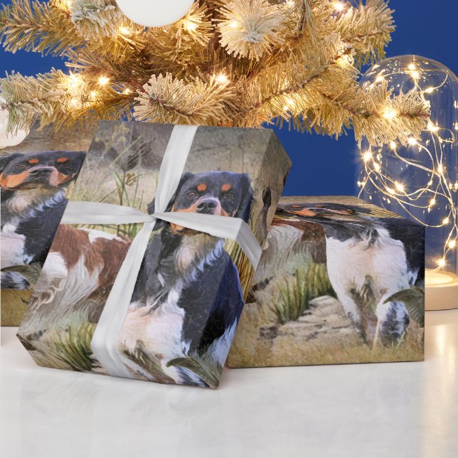 Quail Hunting with a Brittany Spaniels, Art  Wrapping Paper (Holidays)