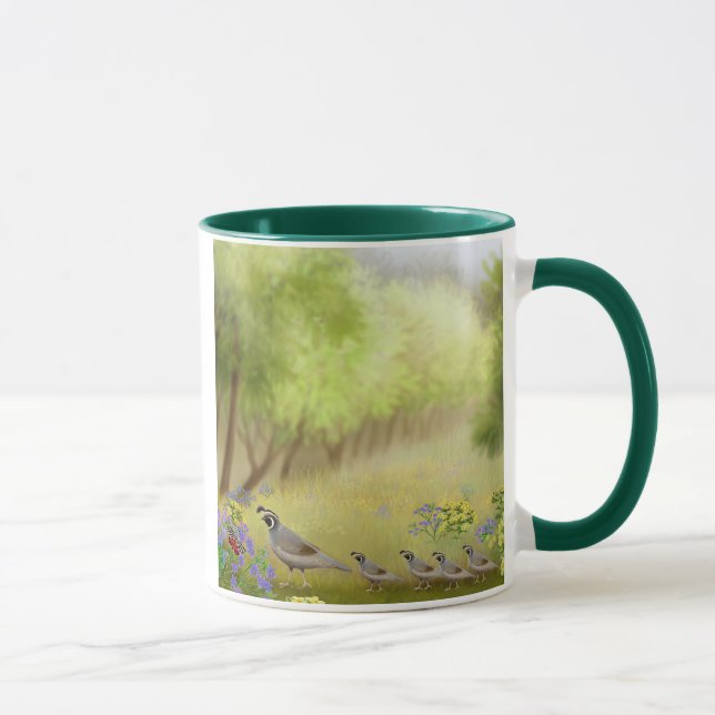 Quail in a Meadow Ringer Mug (Right)
