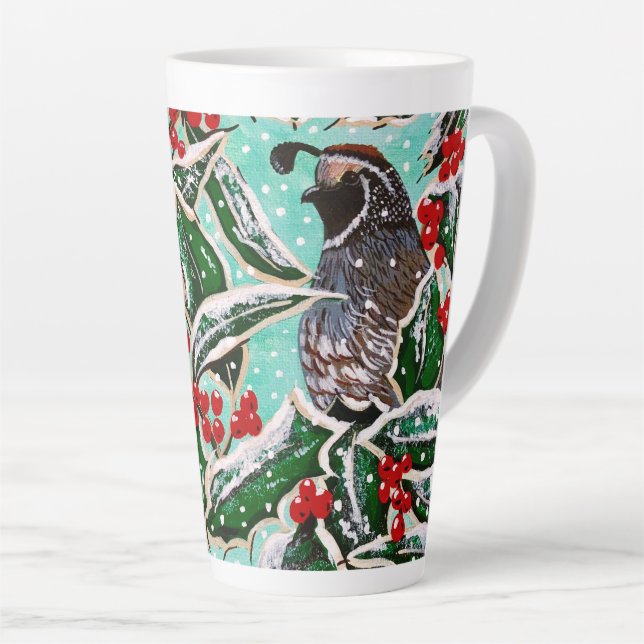 Quail in Holly Magnet Latte Mug (Right Angle)
