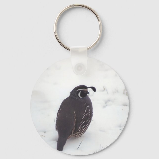 Quail in Snow Key Ring (Front)