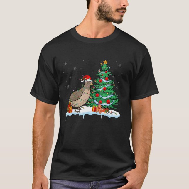 Quail Lover Christmas Quail Wearing Santa Hat Xmas T-Shirt (Front)