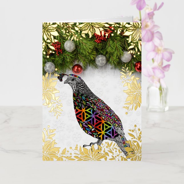 Quail Merry Christmas and Happy New Year Foil Holiday Card (Orchid)