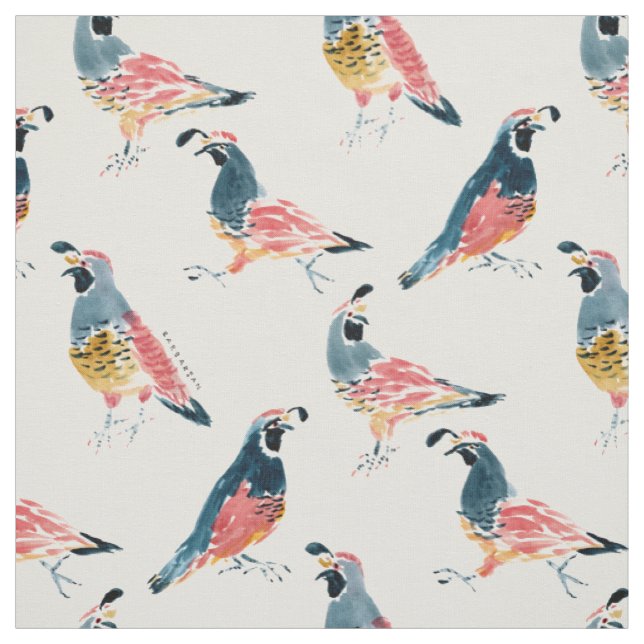 QUAIL O'CLOCK California Quails Cream  Fabric (Swatch)
