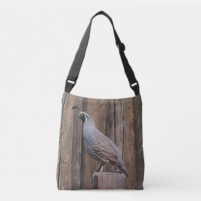 QUAIL ON BARNBOARD CROSSBODY BAG (Front)