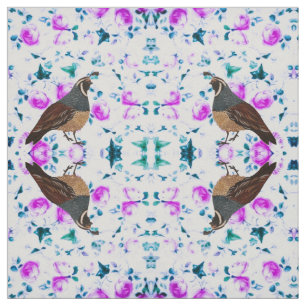 Quail on Pink Chintz Fabric 