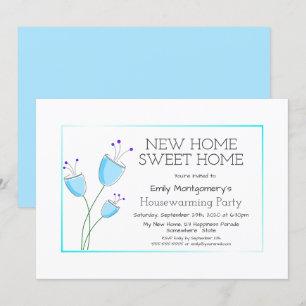 Quaint Blue Floral Housewarming Party Invitation