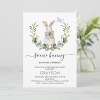Quaint Blue Green Boys Little Bunny 1st Birthday
