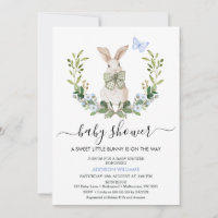 Quaint Blue Green Boys Little Bunny Baby Shower