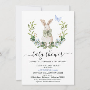 Quaint Blue Green Boys Little Bunny Baby Shower Invitation
