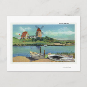 Quaint Cape Cod, View of Windmill and Boats Postcard