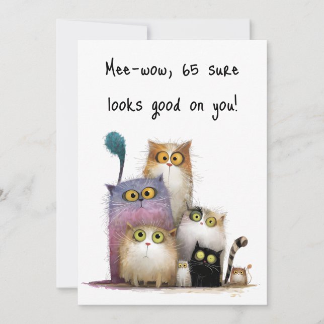 Quaint Cats with Big Eyes 65th Birthday Flat Card (Front)