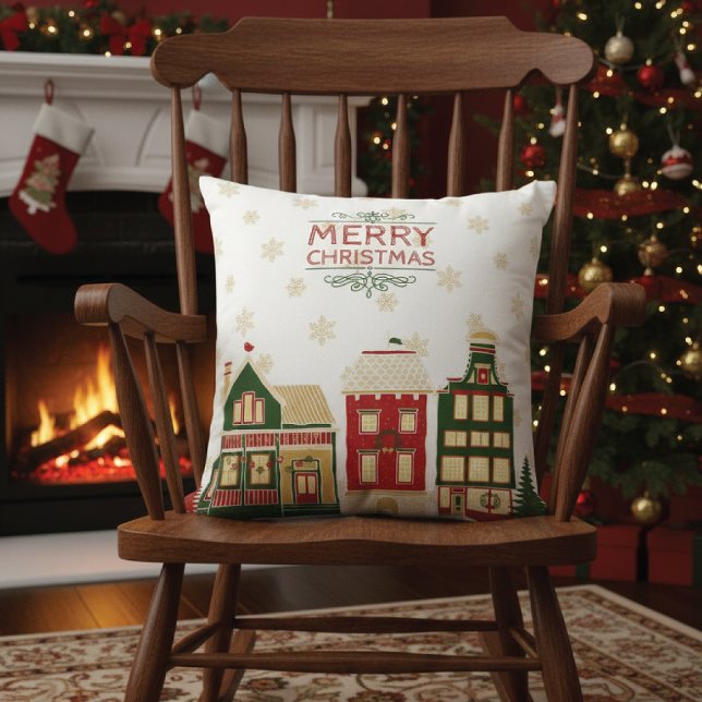 Quaint Christmas Village Snowflakes Cushion (Creator Uploaded)