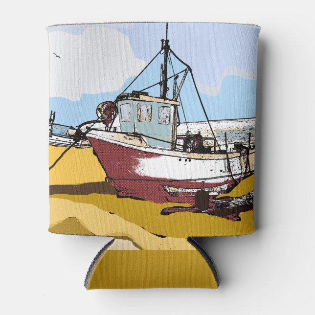 Quaint Fishing Boat  Can Cooler (Front)