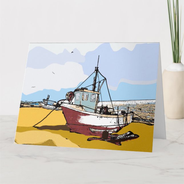Quaint Fishing Boat Editable  Card (Front)