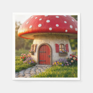 Quaint Mushroom Cottage with Polka Dot Roof Napkin