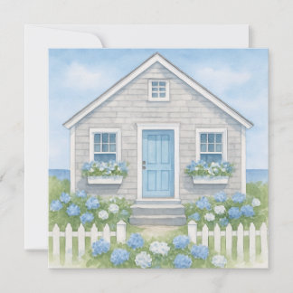 Quaint Nantucket Watercolor Summer Cottage Thank You Card