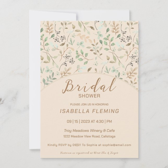 Quaint Painted Floral Bridal Shower Invitation (Front)