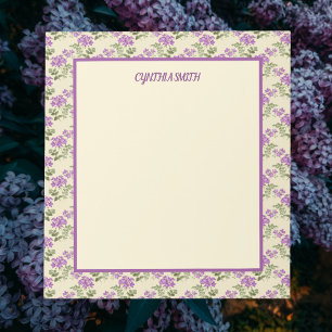Quaint Purple Violets on Pale Yellow Personalised  Notepad