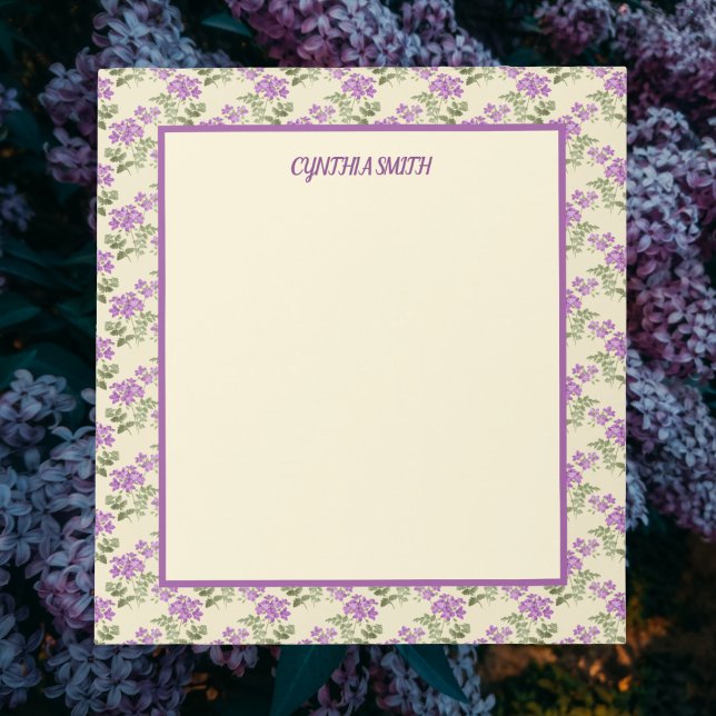 Quaint Purple Violets on Pale Yellow Personalised  Notepad (Creator Uploaded)