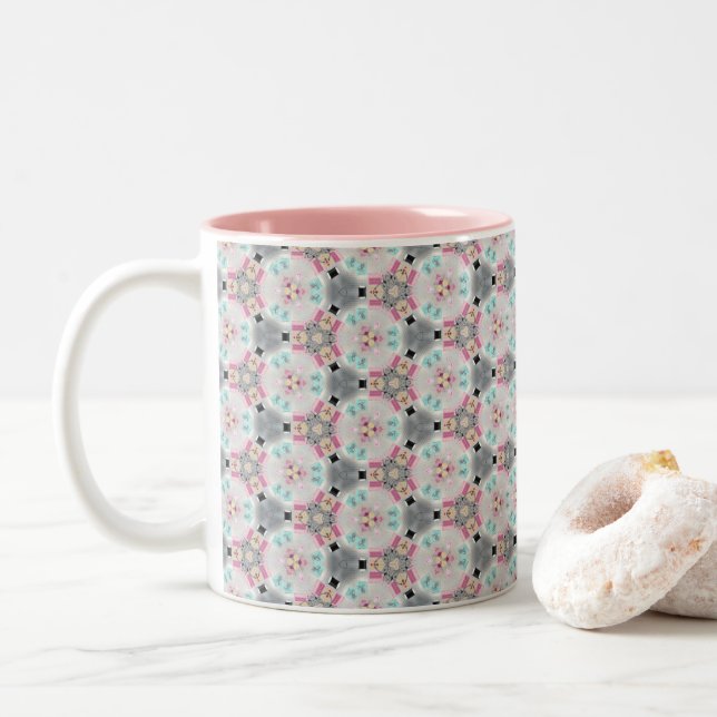 Quaint, Quiet, Retro Pink Pattern Coffee Mug (With Donut)