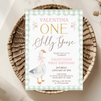 Quaint Sage Plaid Bow Silly Goose 1st Birthday
