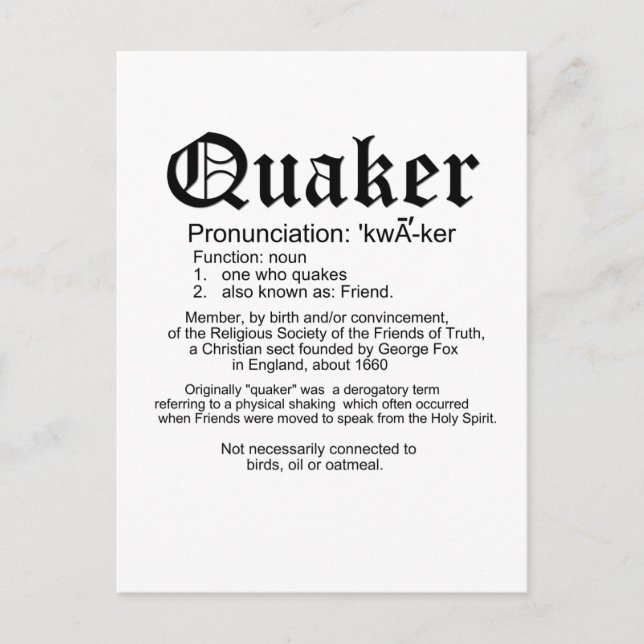 Quaker Definition Postcard (Front)