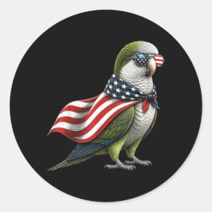Quaker Parrot 4th Of July Aamerican Flag Patriotic Classic Round Sticker