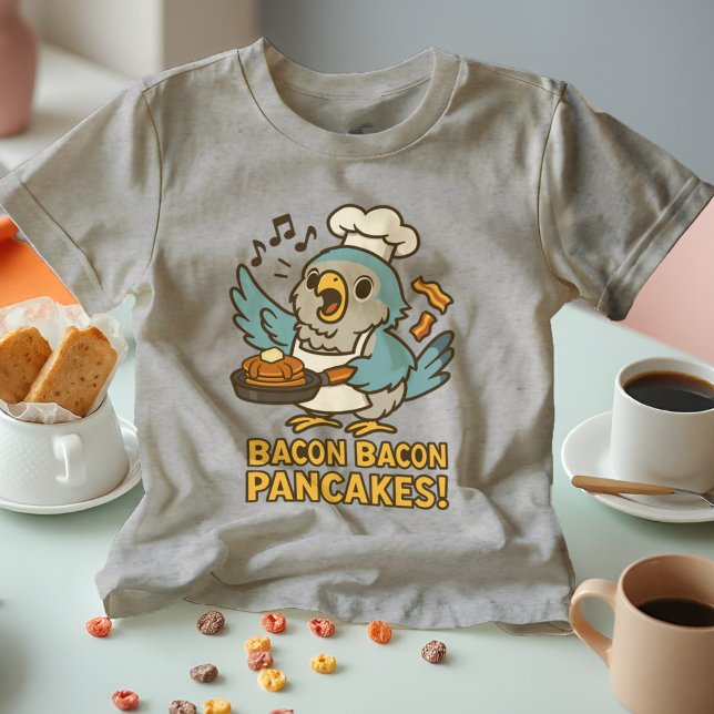Quaker Parrot Chef Singing Bacon Pancakes Funny Tri-Blend Shirt (Quaker Parrot breakfast chef & meme star! Birb shirt shows a Monk Parakeet singing Bacon Pancakes.)