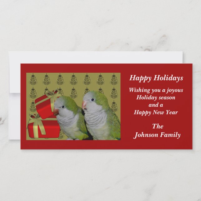 Quaker Parrots Animal Christmas Holiday Card (Front)