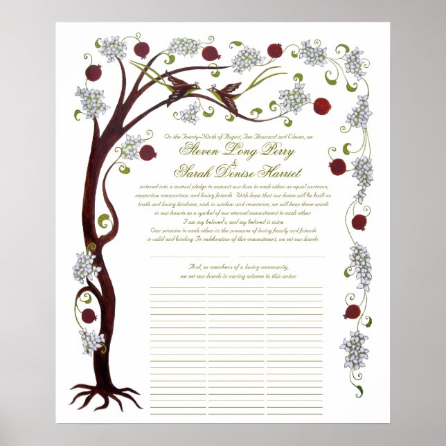 Quaker Wedding Tree of Life (60 guests) portrait Poster (Front)