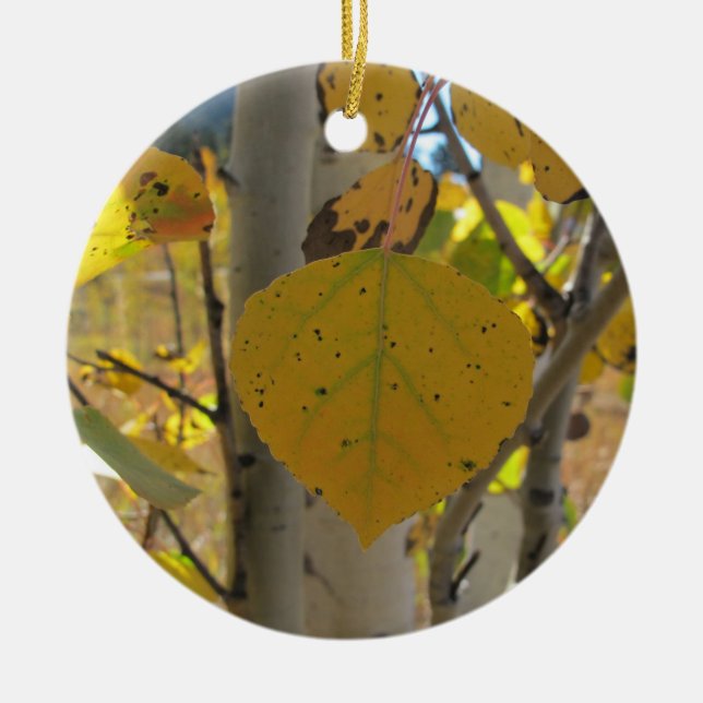 Quaking Aspen Leaf Ceramic Tree Decoration (Front)