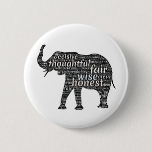 Qualities of an Elephant Word Cloud 6 Cm Round Badge