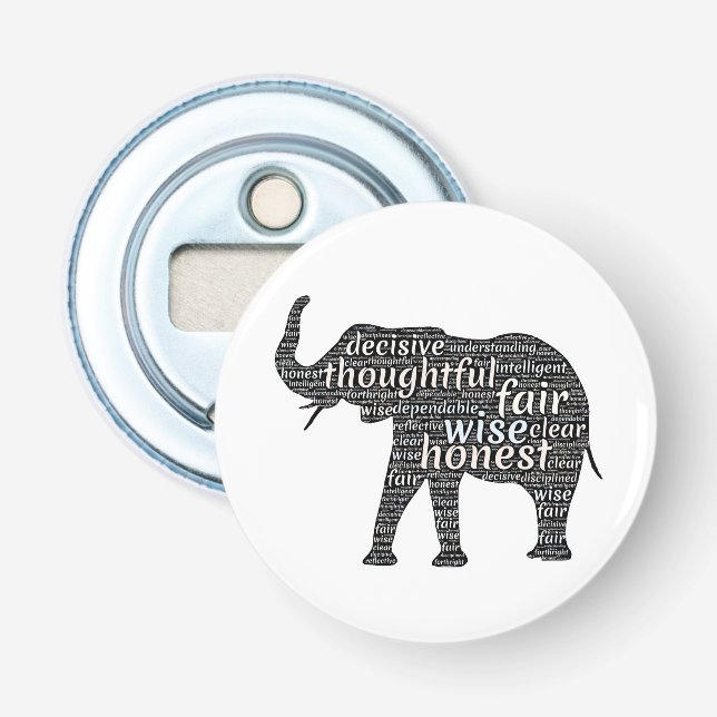 Qualities of an Elephant Word Cloud Bottle Opener (Front)